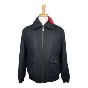 Hugo Boss Bavi Black Wool Shearling Collar Quilted Full Zip Bomber Jacket 2XL